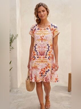 chelsea and theodore cotton dress Chelsea & Theodore Beige 100% Supima Cotton Flared Long Dress Beige